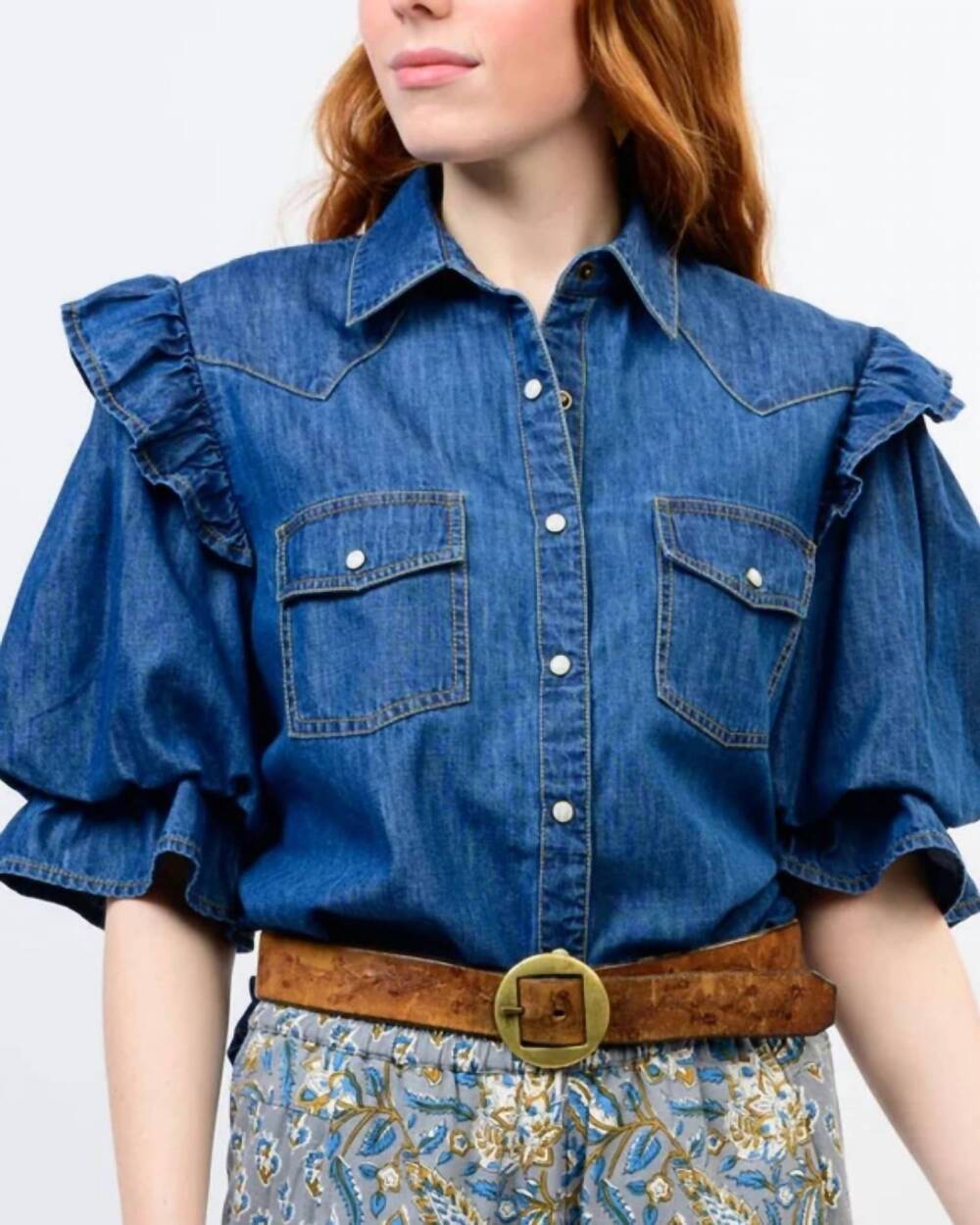 NEW SISTER MARY annie denim top in indigo